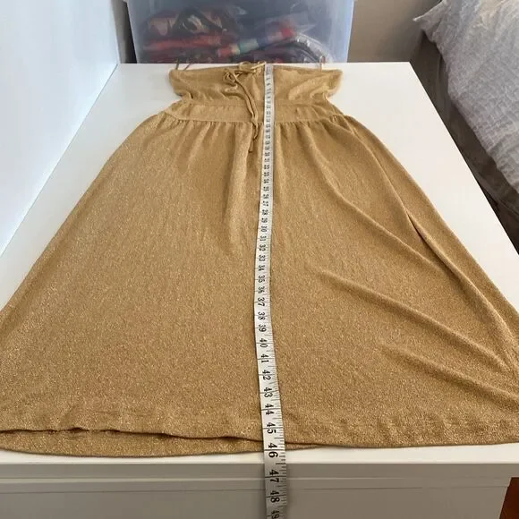 BCBG Gold Metallic Sweater Knit Halter Midi Dress Size Large - Picture 13 of 13